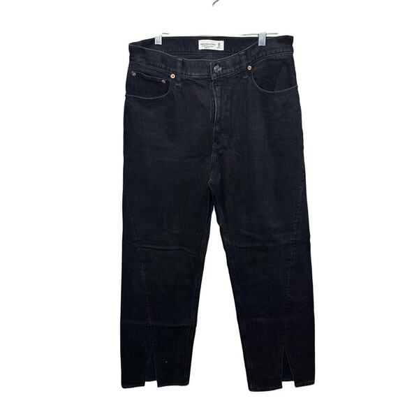 Abercrombie & Fitch The 90's Relaxed Jean High Rise Black Denim Split Hem - Picture 1 of 5